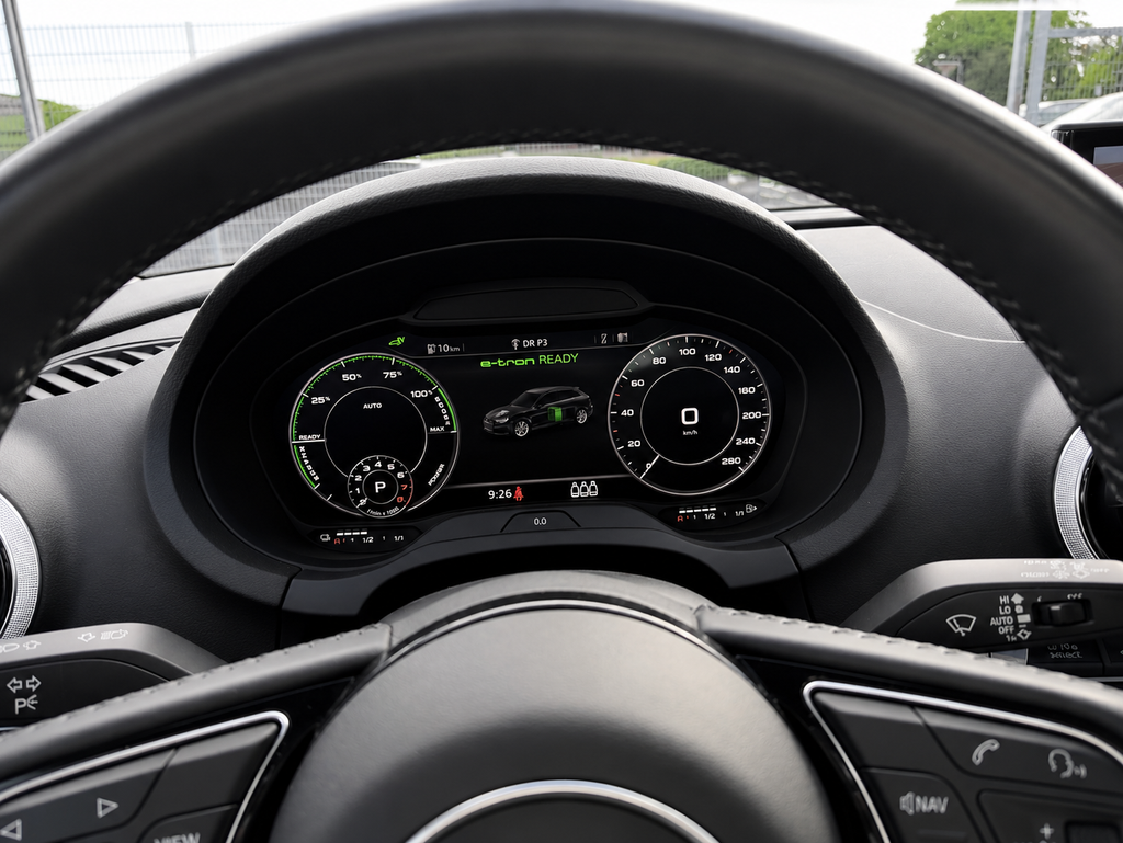 Audi A3 etron 2018, ser på digital cockpit hos ENV Auto i Odense